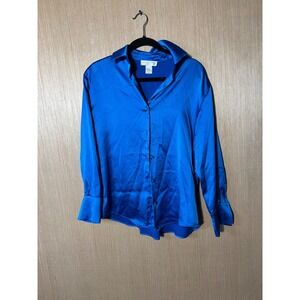 Caroline Constas New York Blue Button Down Long Sleeve Top Blouse XS